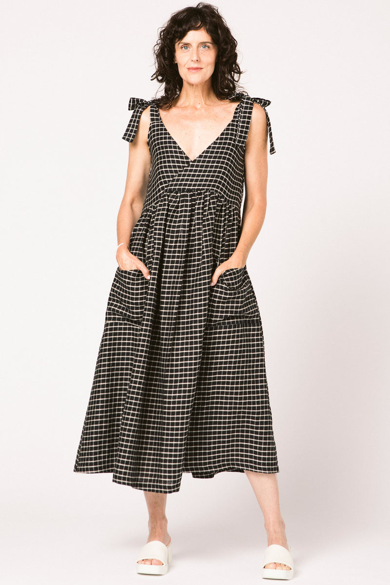Allison Wonderland | Linen Blend Black Check Opus Sundress