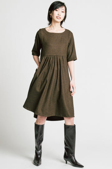 Period Dress Brown Herringbone