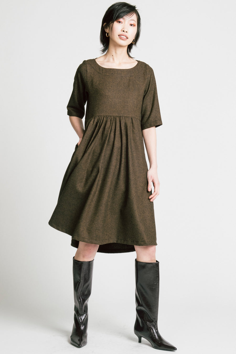 Period Dress Brown Herringbone
