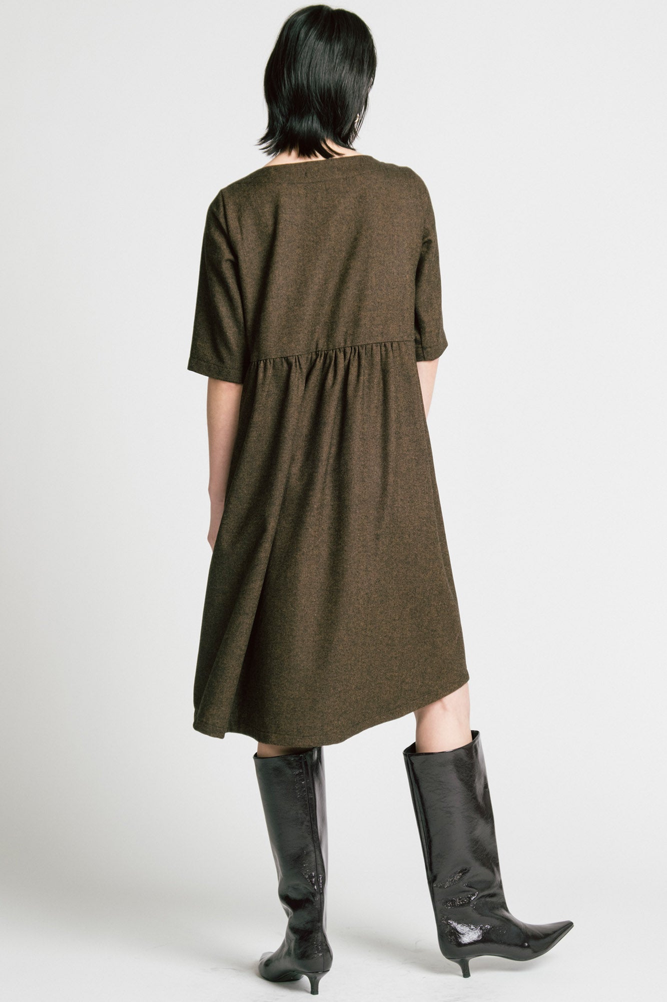Period Dress Brown Herringbone