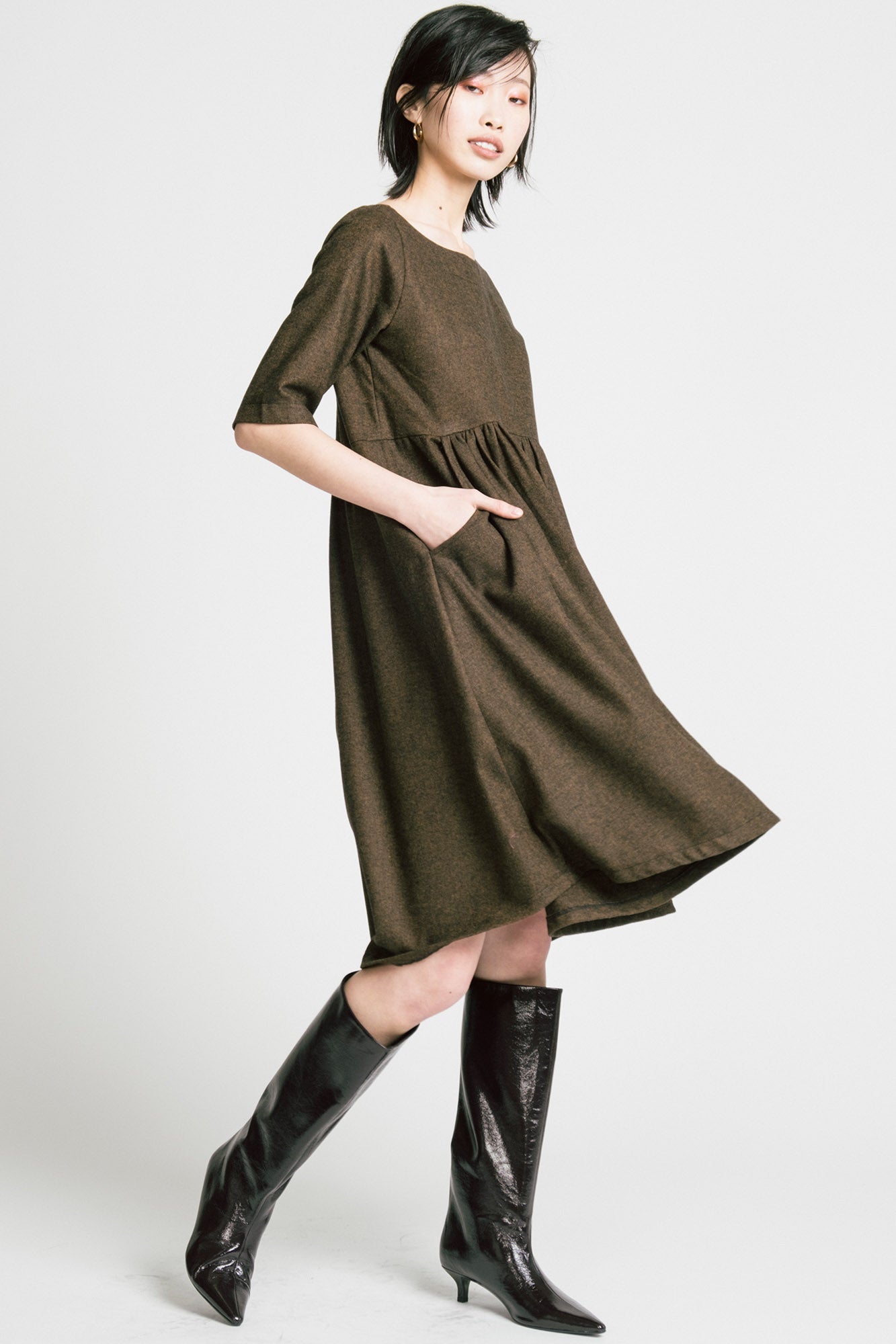 Period Dress Brown Herringbone