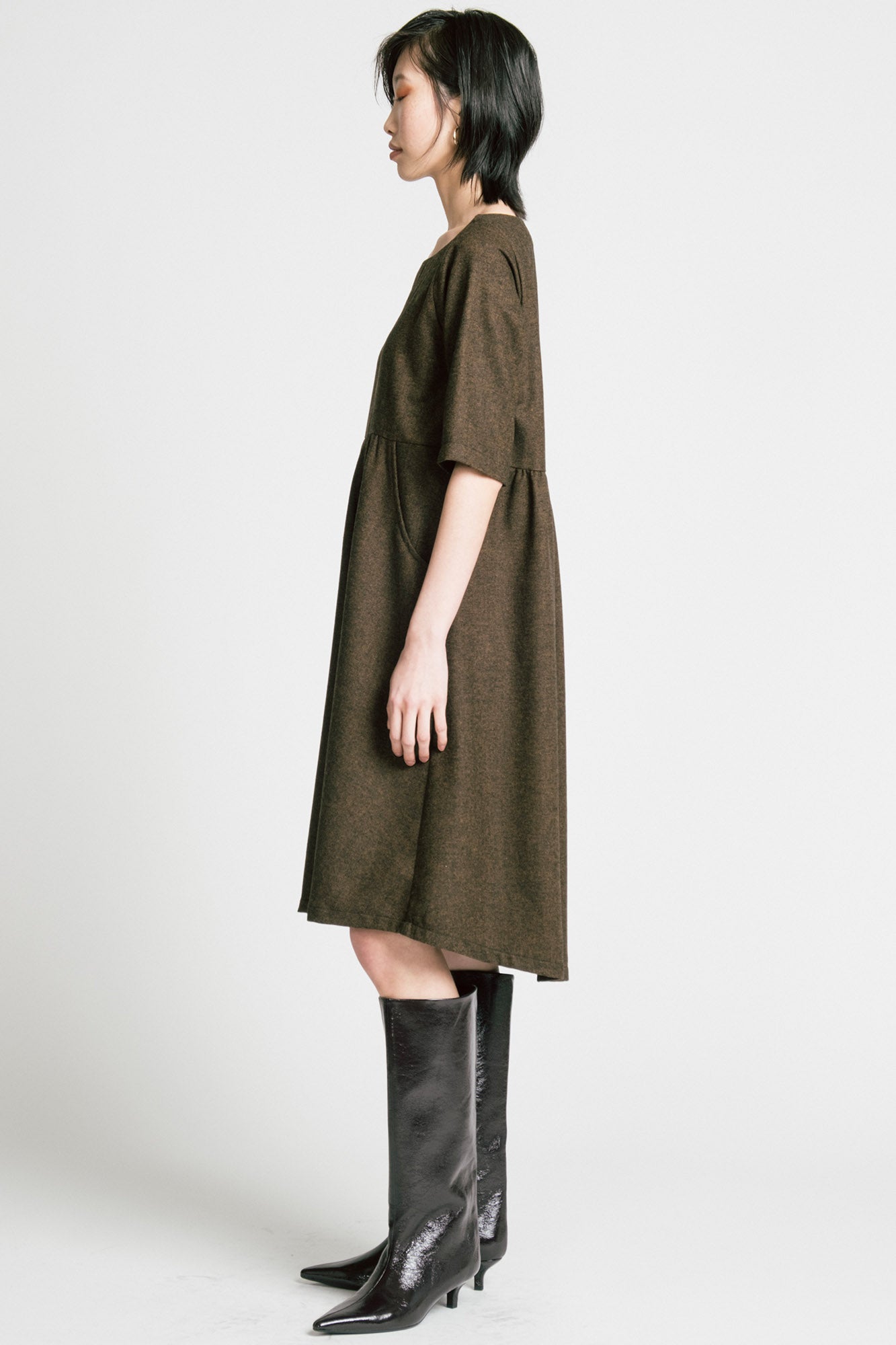 Period Dress Brown Herringbone