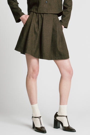 Trouble Skirt Brown Herringbone