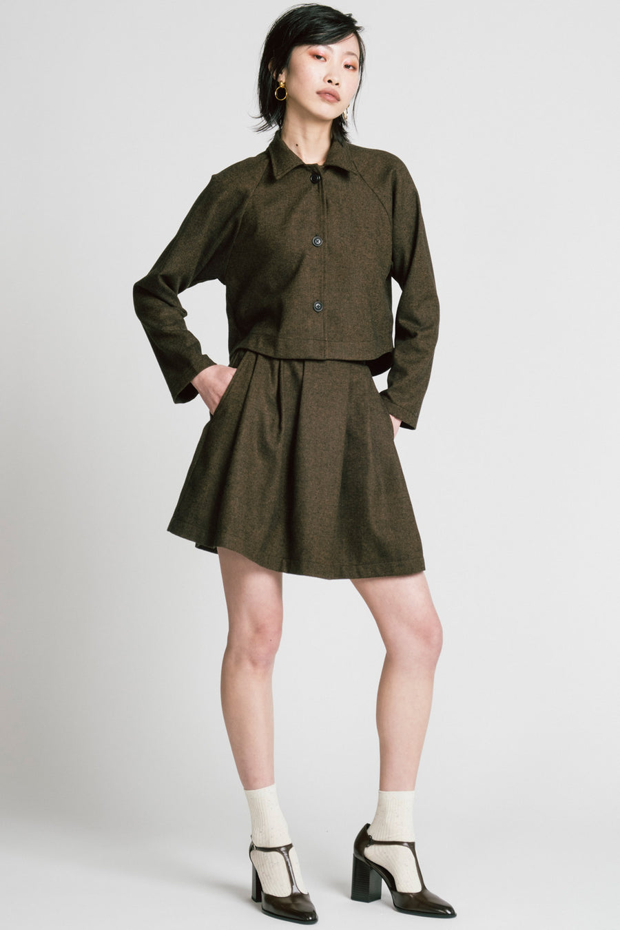 Trouble Skirt Brown Herringbone