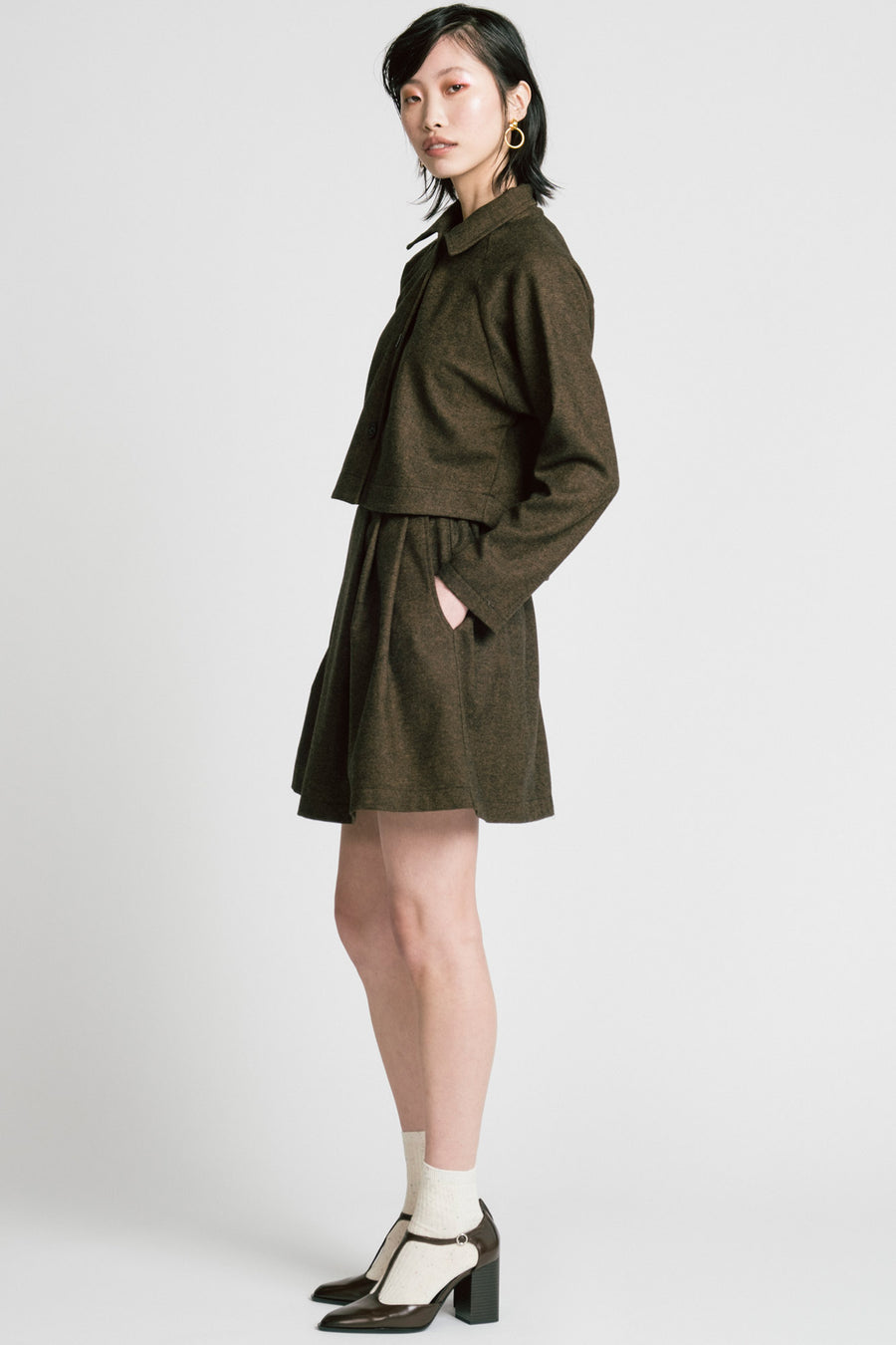 Trouble Skirt Brown Herringbone