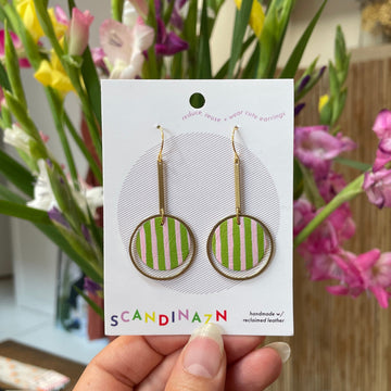 Scandinazn | Orbit Earrings with Hand Painted Stripes in Olive / Pink