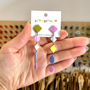 Scandinazn | Cascading Shapes Earrings in Pink + Green