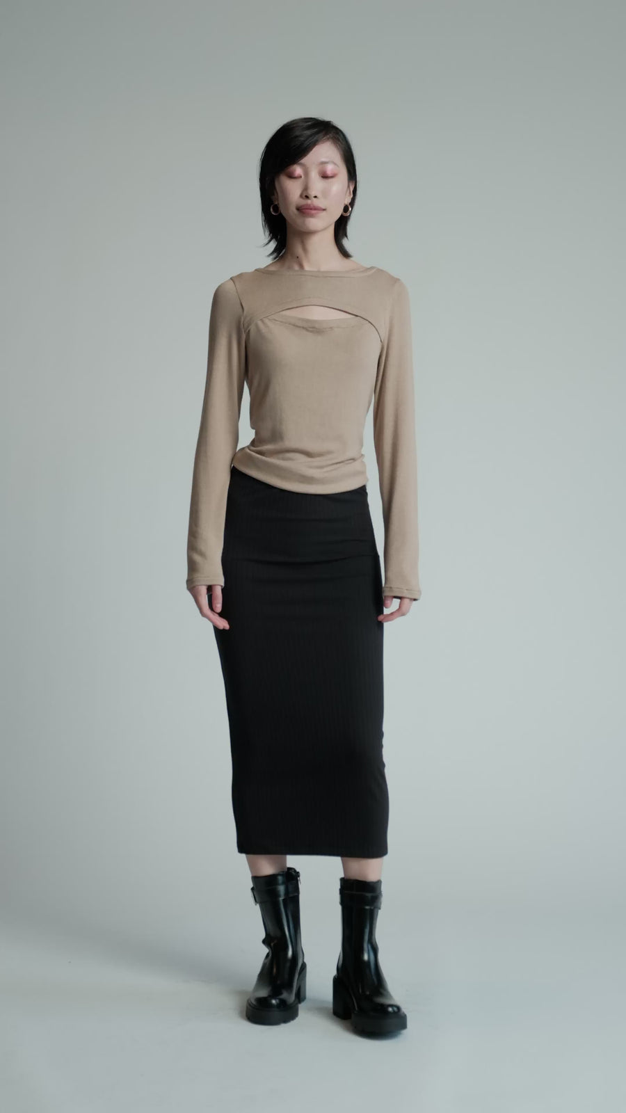 Video of model in studio wearing black Allison Wonderland Fog Skirt.